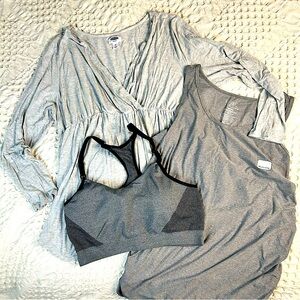Maternity plus size bundle of 3 gray top nursing bra & New tank top 1x XXL 16/18